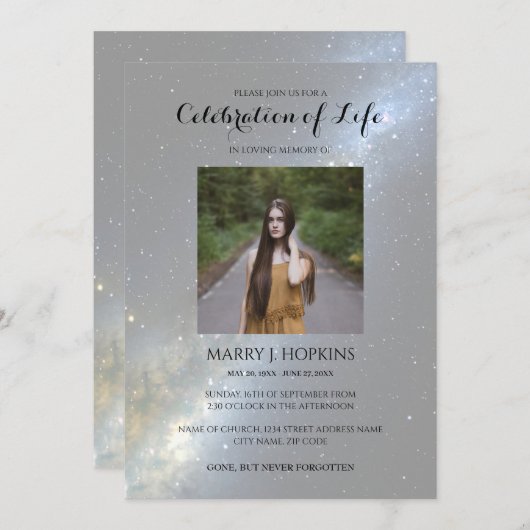 Viering van het leven | Foto van Funeral Night Sky Kaart (Voorkant / Achterkant)