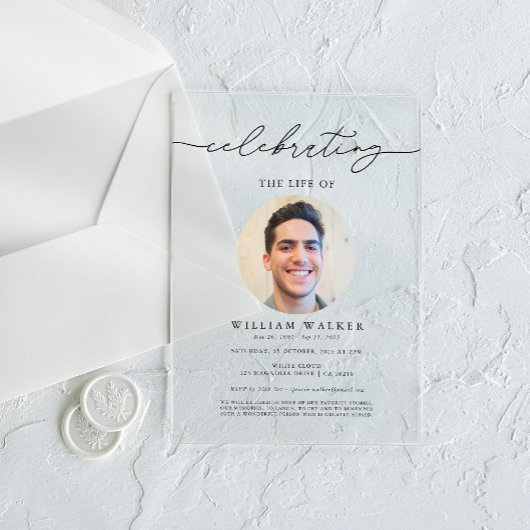 Viering van het leven Foto viering van het leven Acryl Uitnodigingen