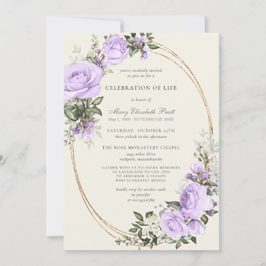 Viering van het leven Funeral Blush Paarse Floral Kaart (Voorkant)