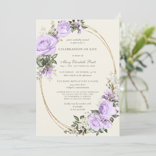 Viering van het leven Funeral Blush Paarse Floral Kaart (Staand voorkant)