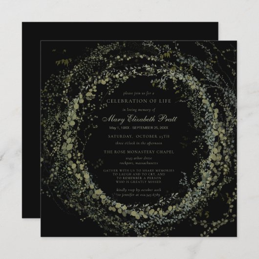 Viering van het Leven Funeral Boho Botanical Squar Kaart (Voorkant / Achterkant)