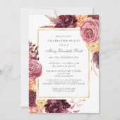 Viering van het leven Funeral Burgundy Pink Floral Kaart (Voorkant)