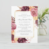 Viering van het leven Funeral Burgundy Pink Floral Kaart (Staand voorkant)