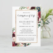 Viering van het leven Funeral Burguny Marsala Flor Kaart (Staand voorkant)