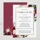 Viering van het leven Funeral Burguny Marsala Flor Kaart (Voorkant / Achterkant)