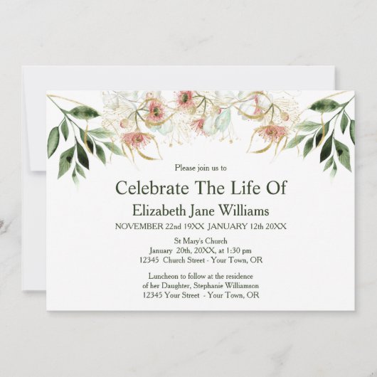 Viering van het leven | Funeral Eucalyptus Invitat Kaart (Voorkant)