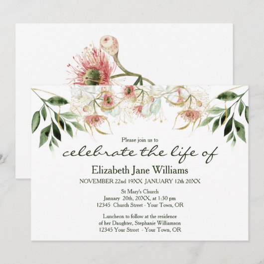 Viering van het leven | Funeral Eucalyptus Kaart (Voorkant / Achterkant)