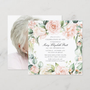 Viering van het leven Funeral Foto roze Rose Flora Kaart