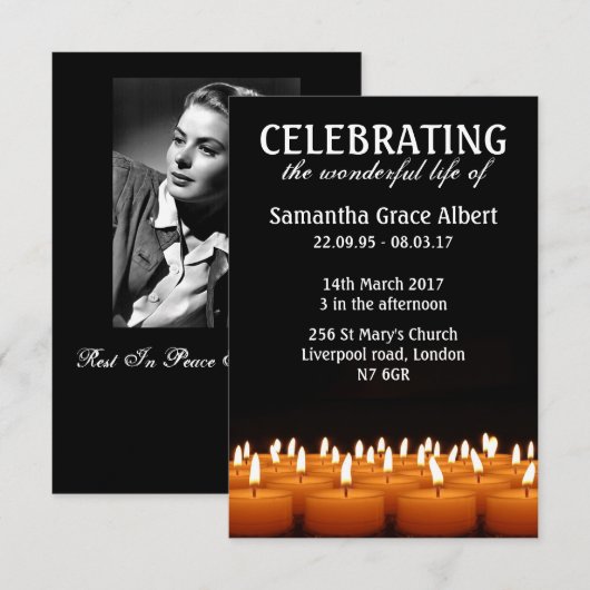 Viering van het leven. Funeral Invite. RSVP Kaartje (Voorkant / Achterkant)