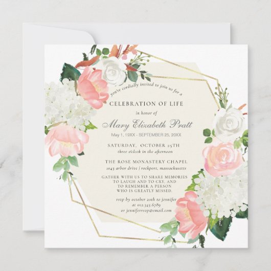 Viering van het leven Funeral Pink White Rose Flor Kaart (Voorkant)