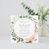 Viering van het leven Funeral Pink White Rose Flor Kaart (Staand voorkant)