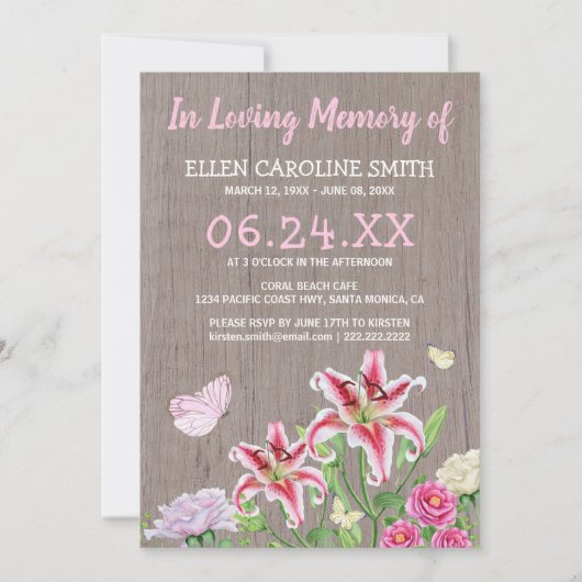 Viering van het leven | Funeral Rustic Floral Kaart (Voorkant)