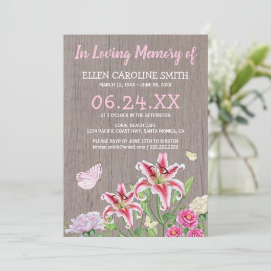 Viering van het leven | Funeral Rustic Floral Kaart (Staand voorkant)