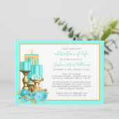 Viering van het leven Funeral Turquoise Candle Kaart (Staand voorkant)