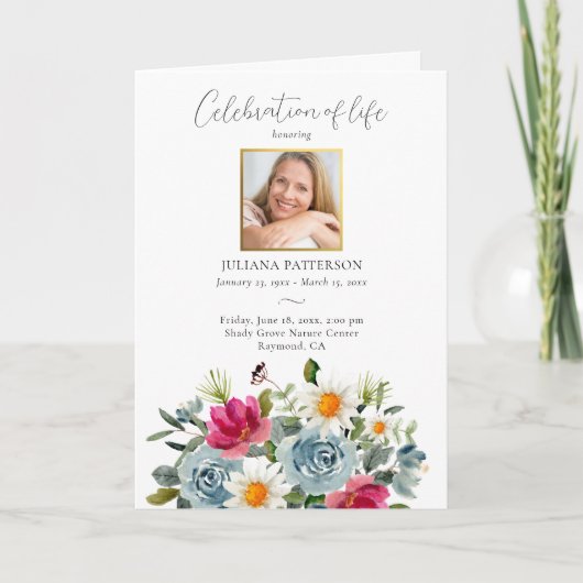 Viering van het leven geschilderd Bloemen begrafen Programma (Voorkant)