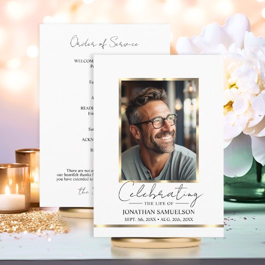Viering van het leven Gold Order of Service Progra Programmakaart