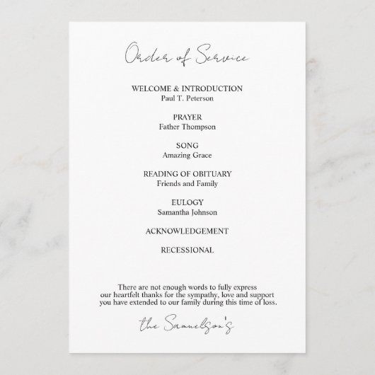 Viering van het leven Gold Order of Service Progra Programmakaart (Achterkant)