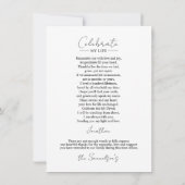 Viering van het leven Gouden Dank je + GEDICHT Kaart (Achterkant)
