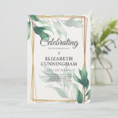 Viering van het leven Green Foliage Gold Geometric Kaart (Staand voorkant)