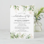 Viering van het leven | Greenery Gold Memorial Kaart (Staand voorkant)