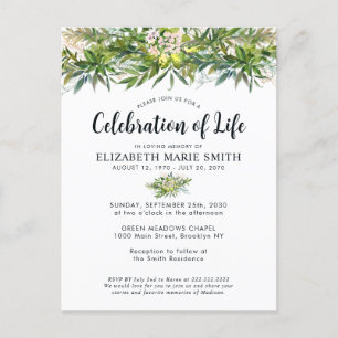 Viering van het leven groen chique begrafenis gede briefkaart