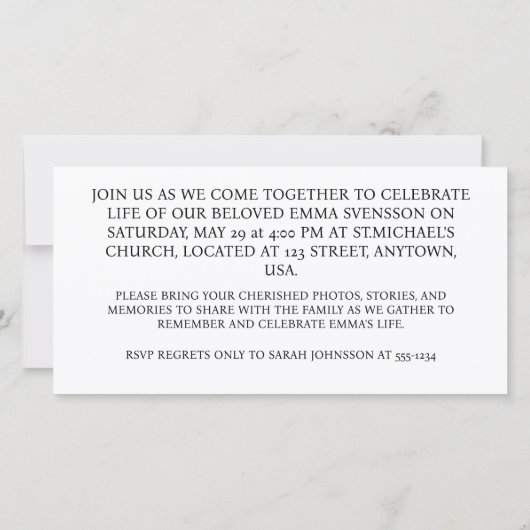 Viering van het leven handgemaakte begrafenis uitn (Achterkant)