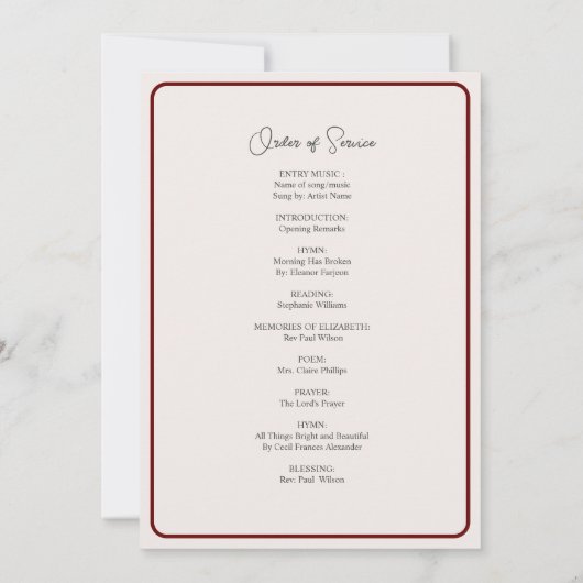 Viering van het leven Herfst krans Orde van dienst Kaart (Achterkant)