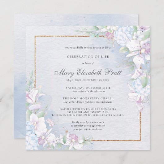 Viering van het leven in de kleuren Stusty Blue en Kaart (Voorkant / Achterkant)