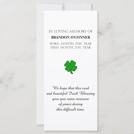 Viering van het leven Irish Blessing Sympathy Card (Achterkant)