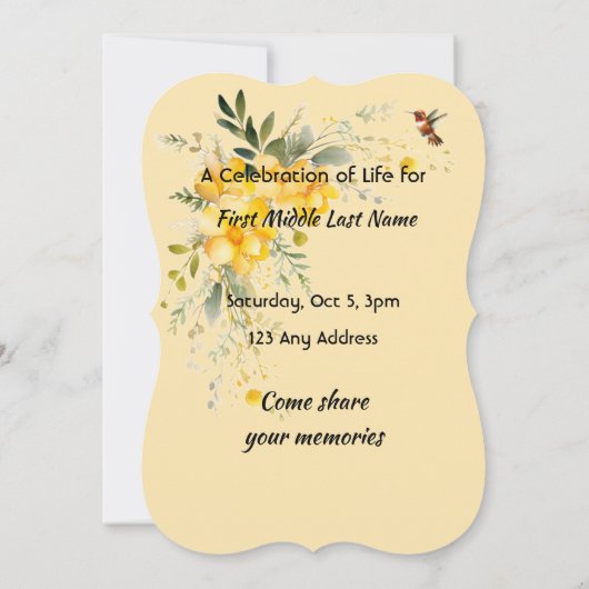 Viering van het leven kolibrie gele rozen kaart (Achterkant)