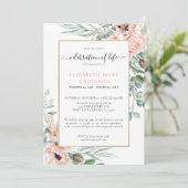 Viering van het leven Memorial Blush Pink Floral Kaart (Staand voorkant)