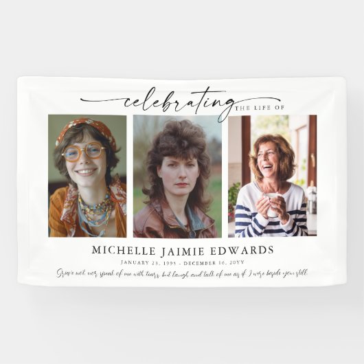 Viering van het leven | Memorial Funeral Photo Spandoek (Horizontaal)