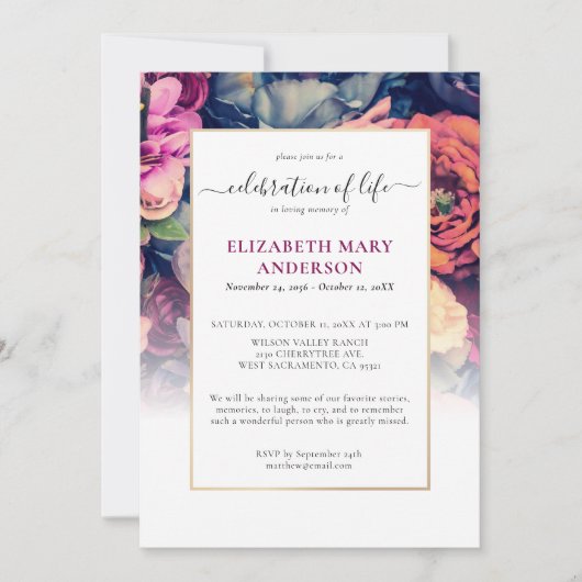 Viering van het leven Memorial Moody Floral Kaart (Voorkant)