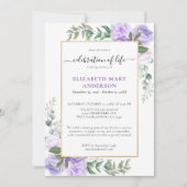 Viering van het leven Memorial Paarse Bloemen Kaart (Voorkant)