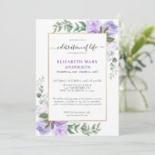 Viering van het leven Memorial Paarse Bloemen Kaart (Staand voorkant)