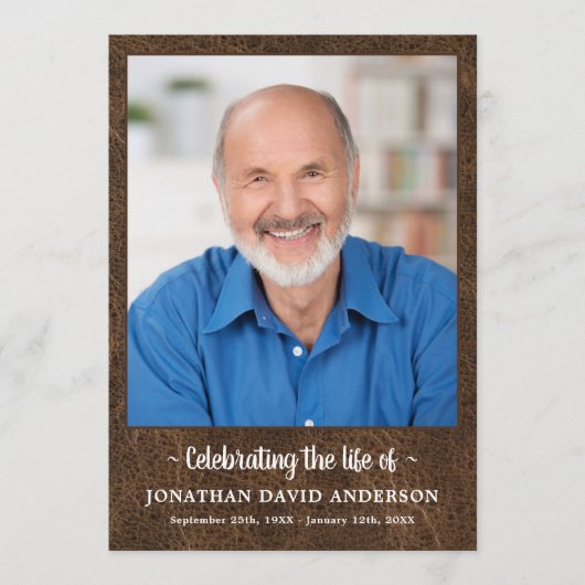 Viering van het Leven Memorial Photo Leather Funer Programmakaart (Voorkant)
