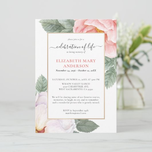 Viering van het leven Memorial Pink Botanical Kaart (Staand voorkant)