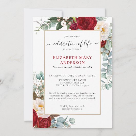 Viering van het leven Memorial Rood Wit Bloemen Kaart (Voorkant)