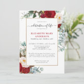 Viering van het leven Memorial Rood Wit Bloemen Kaart (Staand voorkant)