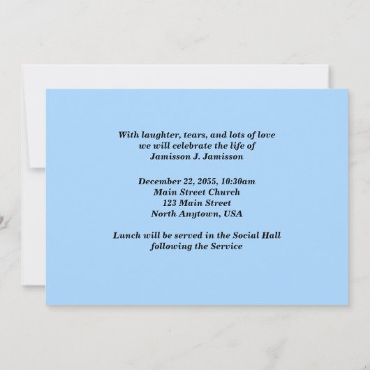 Viering van het leven, Memorial Service Shiprock Kaart (Achterkant)