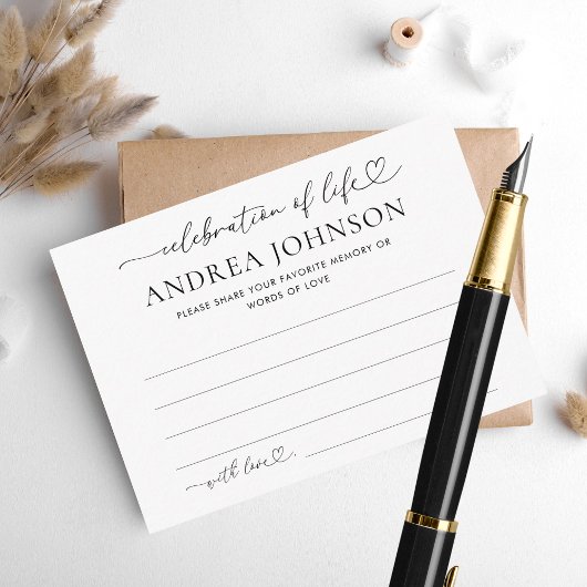 Viering van het leven Memorial Share a Memory Kaar Informatiekaartje