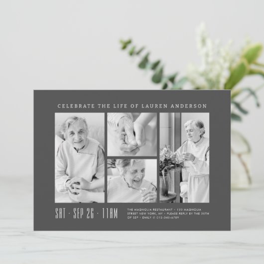 Viering van het Leven Modern Eenvoudig 4 Fotocolla Kaart (Staand voorkant)