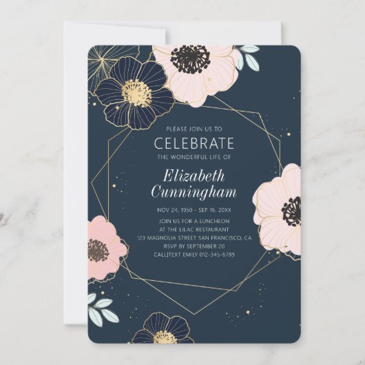 Viering van het leven Modern Emboss Bloemen Geomet Kaart (Voorkant)