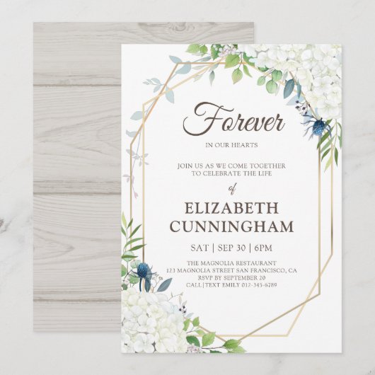 Viering van het leven Modern Floral Geometric Wood Kaart (Voorkant / Achterkant)