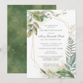 Viering van het leven Modern Green Gold Botanical Kaart (Voorkant / Achterkant)