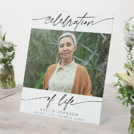 Viering van het leven Modern Script Foto Begrafeni Reclamebord Met Voetstuk