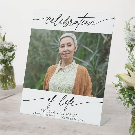 Viering van het leven Modern Script Foto Begrafeni Reclamebord Met Voetstuk