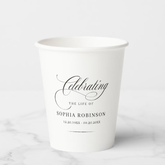 Viering van het Leven Moderne Elegante Script Fune Papieren Bekers (Voorkant)
