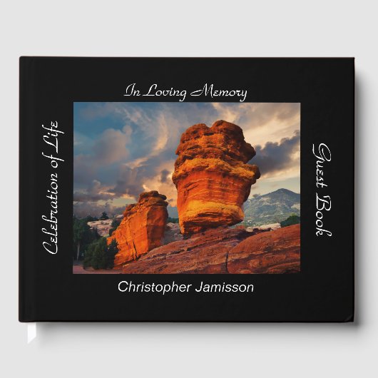 Viering van het leven, naam, gebalanceerde rock gastenboek (Voorkant)