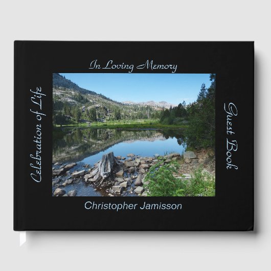 Viering van het leven, naam, reflectie in het meer gastenboek (Voorkant)